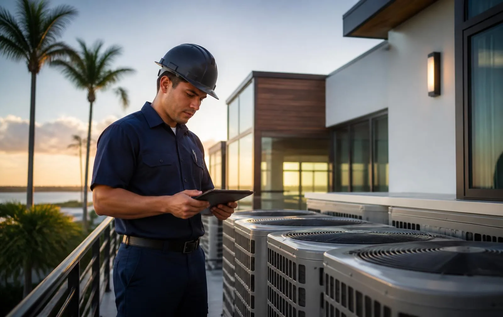 Technician arriving to service a South Florida property