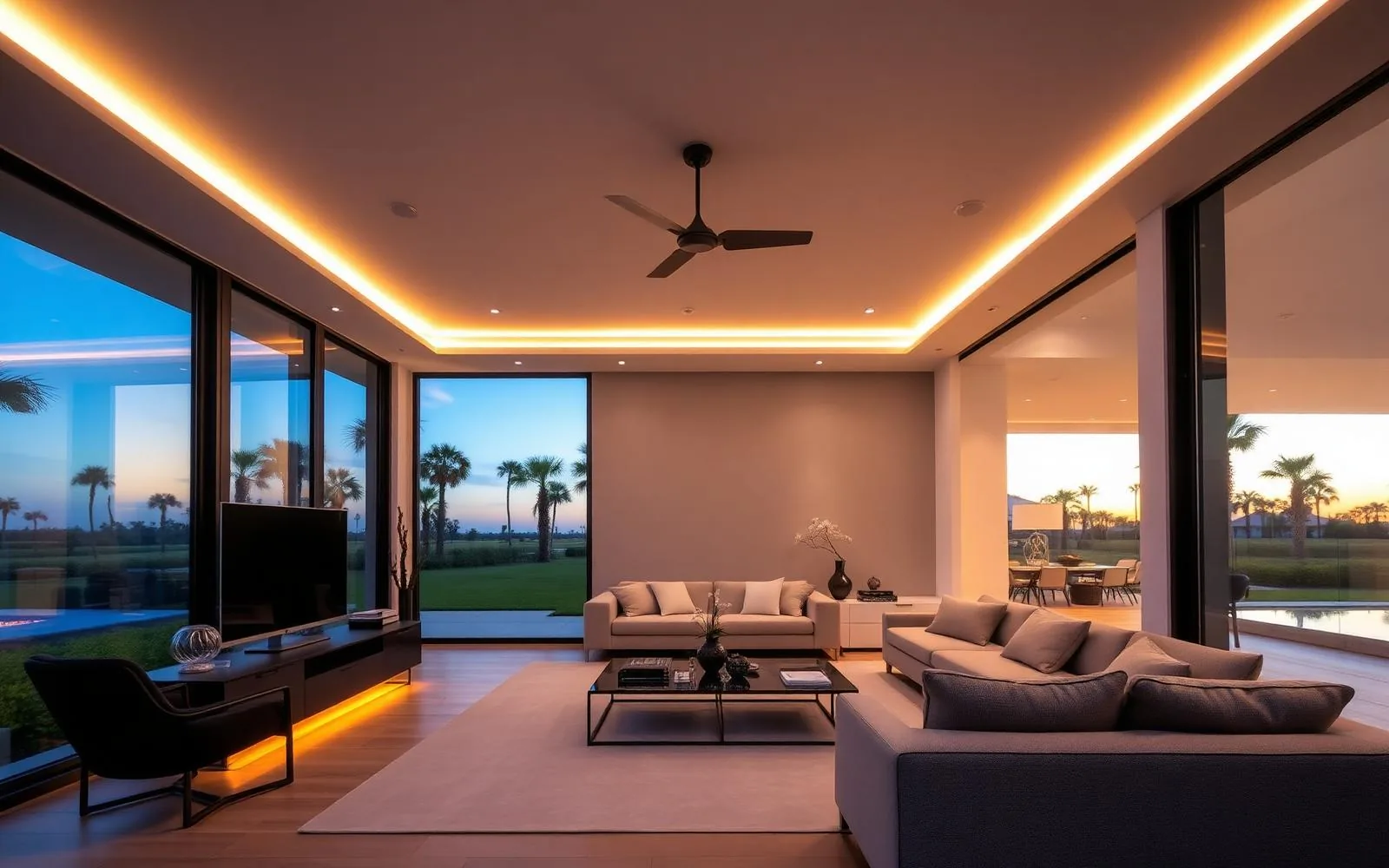 Modern Florida living room with smart ambient lighting